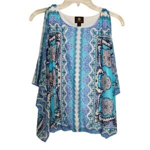 JM Collections Blouse Women's Size S Blouse Style Blue & White Paisley